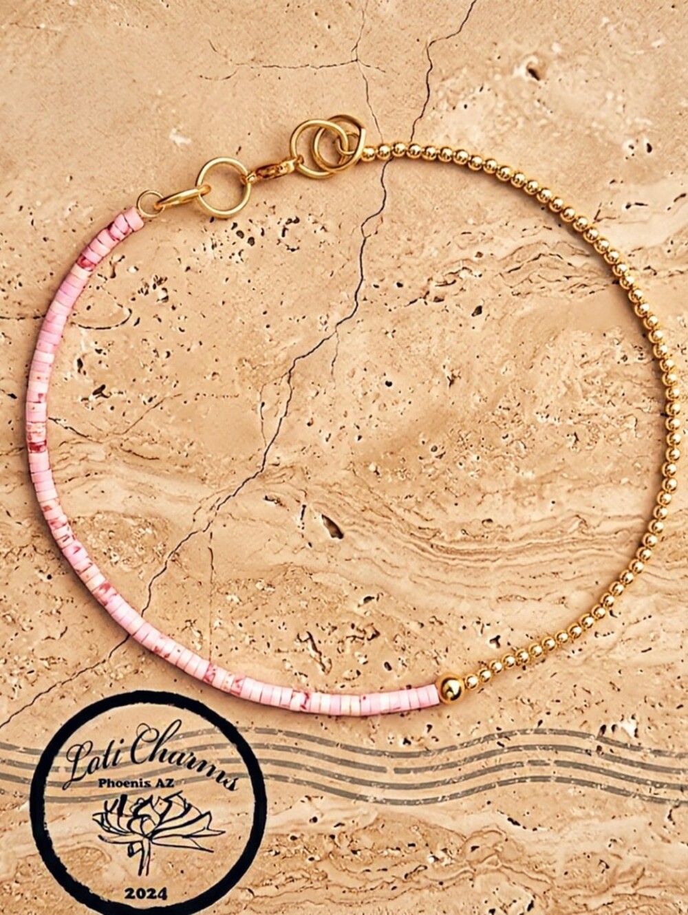 Natural Pink Sea Sediment Imperial Jasper In Assymetrical  Choker/Necklace